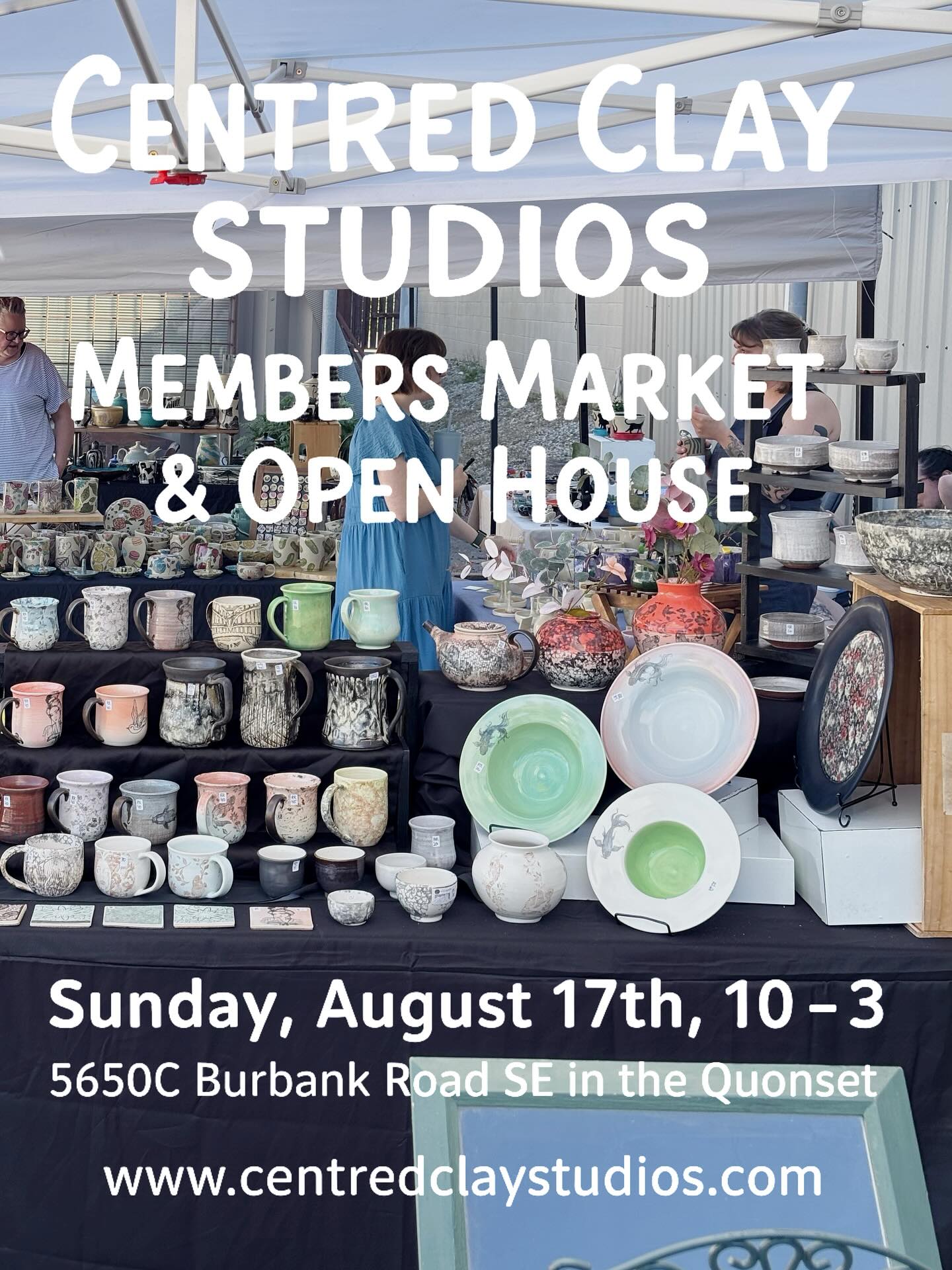 Centred Clay Studios – Members Market & Open House
We’re open today! Come browse handmade pottery from our studio members, check out the space, and connect with the clay community. Whether you’re curious about pottery or just want to support local artists, you’re invited.
🗓 Sunday, August 17th
🕙 10 AM – 3 PM
📍 5650C Burbank Road SE (in the Quonset)
Free to attend. Handmade pottery, good people, and lots of inspiration. See you there!
www.centredclaystudios.com
#calgarypottery #calgarystudio #yycpottery #yycartists #handmadecalgary #calgarylocal #potterycommunity #pottersofinstagram #ceramicsstudio #claylife #centredclaystudios #yycmarket #openhouse #madeincalgary #supportlocalyyc #handmadepottery #calgaryevents #potterylove