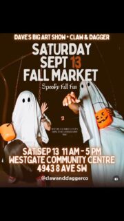 I’m here setting up at Dave’s Big Art Show + Claw & Dagger Market and you better come through. If you don’t, you’re missing out on a wicked time and my pottery in person. No excuses. Get here.
Event details:
Saturday, September 13
11:00 – 5:00
Westgate Community Centre
4943 8 Ave SW, Calgary
#yyc #yycevents #yycmakers #yycmarkets #yycvendors #yyccommunity #calgaryevents #calgarylife #calgarymarket #yycsmallbusiness #yycshoplocal #yyclocal #supportlocalyyc #yycpottery #handmadepottery #ceramicsyyc #calgarymakers #yycarts #yycweekend #yyctodo #yycevent #clawanddagger #davesbigartshow #yychalloween #yycfall