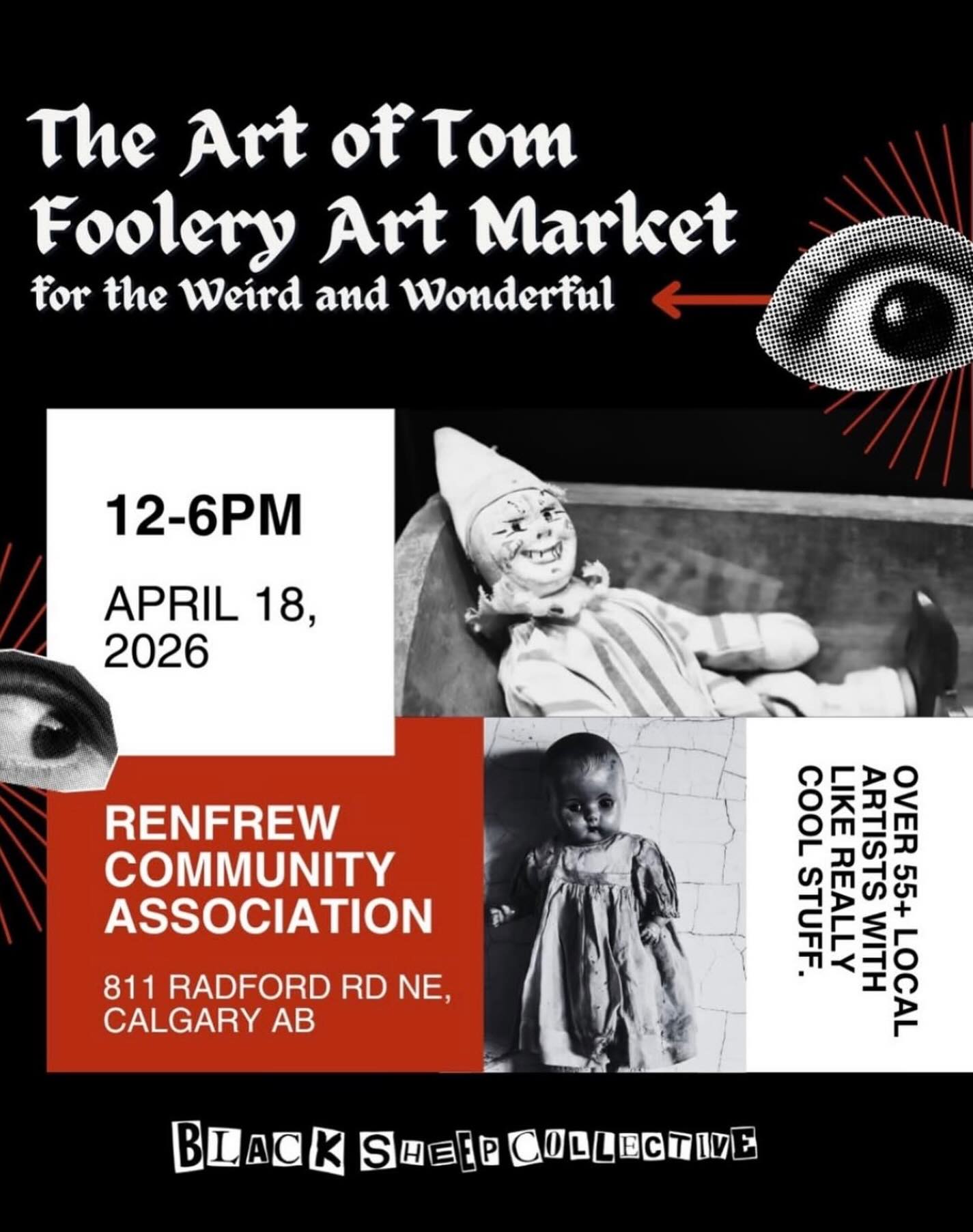Come find me today at The Art of Tom Foolery Art Market for the Weird and Wonderful.
Renfrew Community Association
811 Radford Rd NE, Calgary AB
April 18, 2026 | 12-6PM
Over 55 local artists with really cool stuff. See you there.
#calgaryartist #yycart #calgarylocal #yyc #calgaryevents @bscollectiveyyc