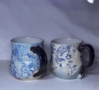 #HandmadePottery #CeramicMugs #BluePottery #TransferwareStyle #PotteryUnboxing