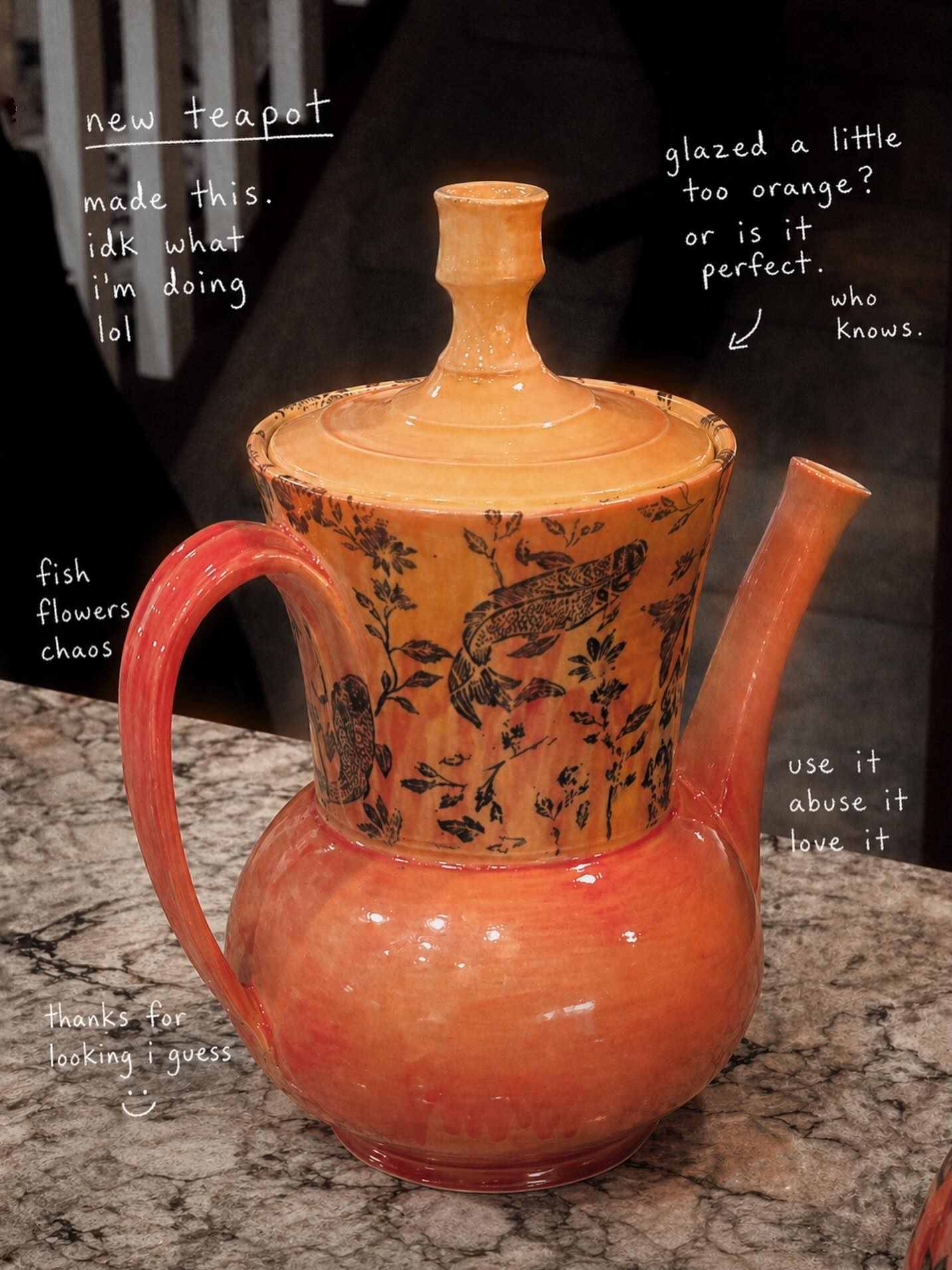 new teapot.
no idea if it’s right. kept going anyway.
kinda works
#pottery #ceramics #teapot #handmade #ceramicart