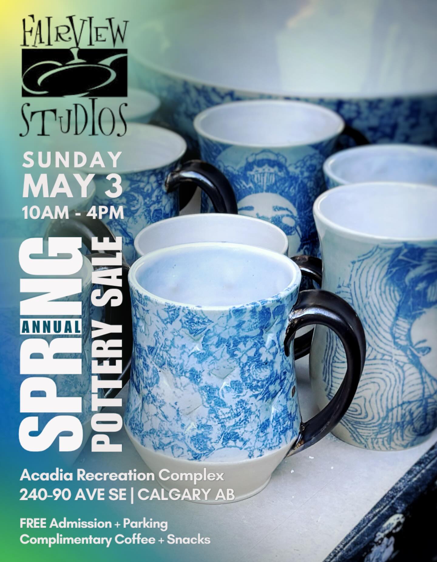 fairview studios
spring pottery sale
sunday may 3
10am–4pm
acadia recreation complex
240 90 ave se
calgary ab
free admission + parking
complimentary coffee + snacks
#calgaryevents #yycart #yycceramics #potterysale #handmadeceramics
@fairviewstudios