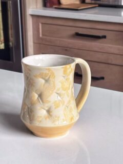 took one of the new mugs to a friend’s kitchen...
I needed a better counter than mine since I actually got everything working together.
I made this? Imposter/denial. and i cant take a compliment properly still.
there’s a long gap between the idea and this. all the failures you dont see.
#ceramics #pottery #wheelthrown #cone6