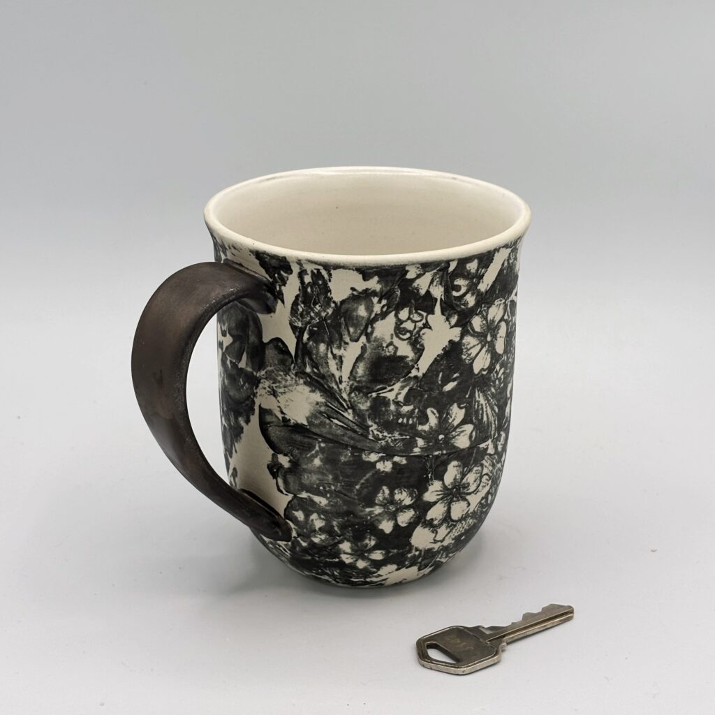 BW Floral Skull Mug